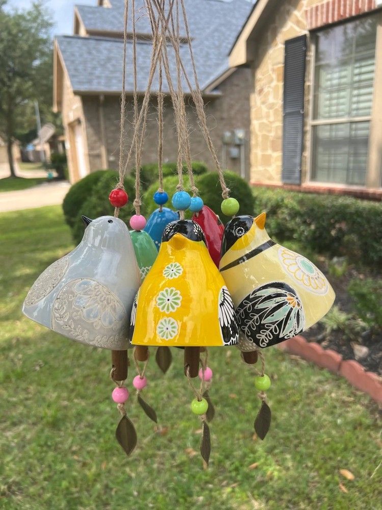 Ceramic Bird wind chimes 5" wide