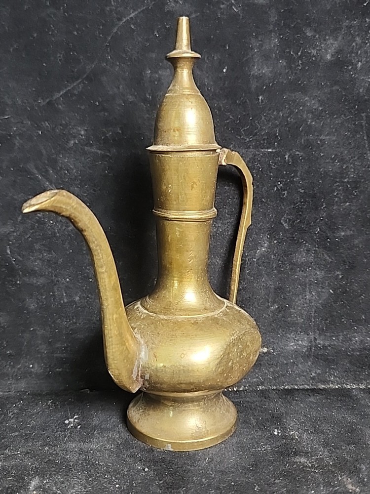 Middle Eastern Brass Dallah Coffee Pot Etched 6" D5