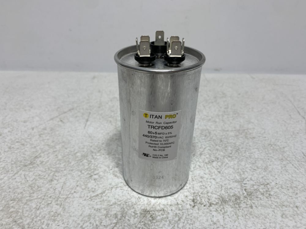 Titan Pro TRCFD605 Run Capacitor 60+5 MFD 440/370V Round