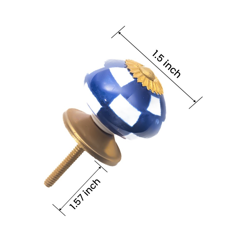 Blue & White Checkered Ceramic Knobs - 6 Pack, Cabinet & Drawer Hardware