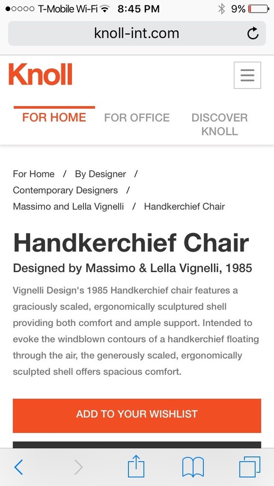 Original Knoll / Vignelli Black Handkerchief stackable chair