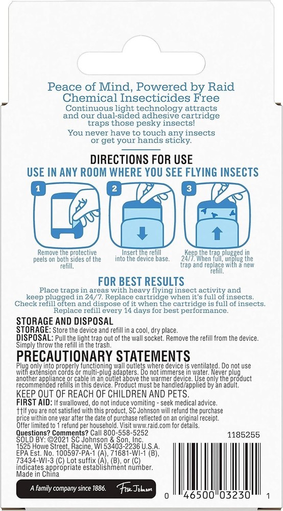 Raid Essentials Flying Insect Light Trap Refills, 2 Light Trap Refill Cartridges