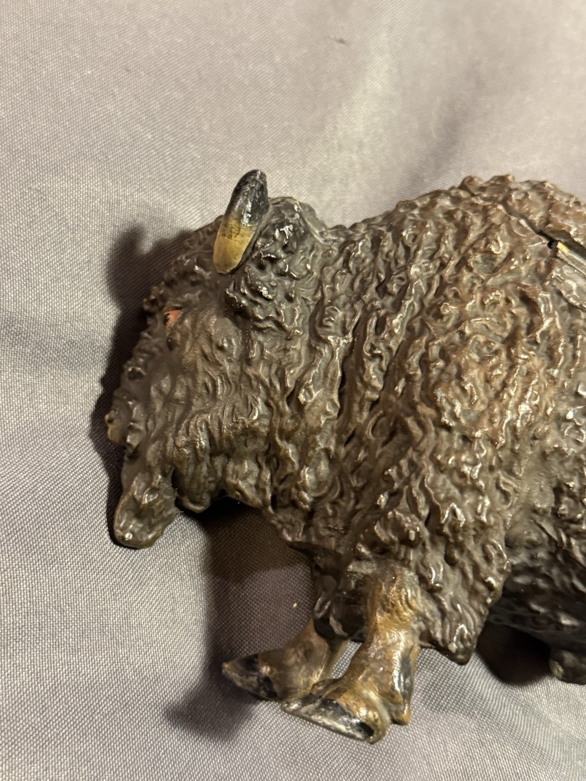 Antique Cold Painted Buffalo Inkwell Sculptural Desk Object w/ insert