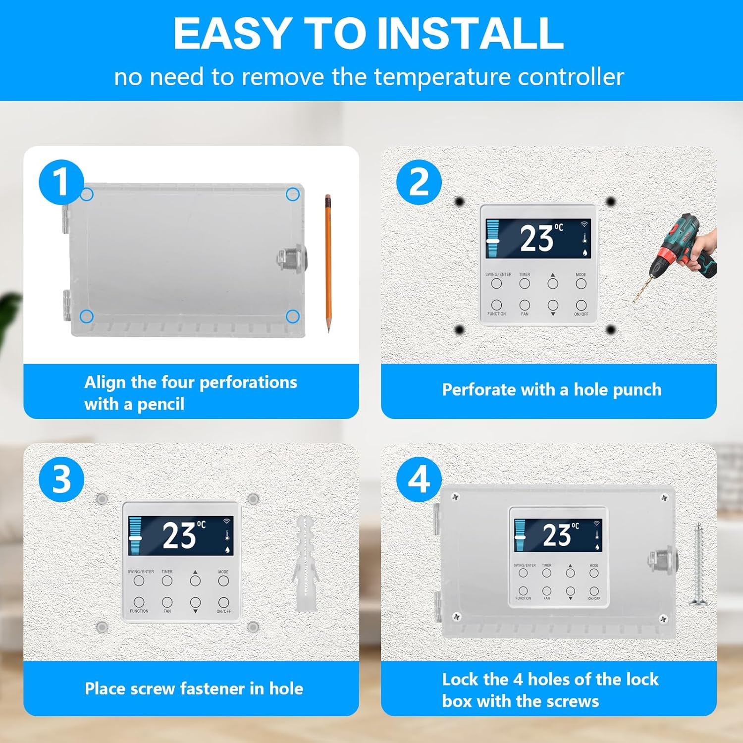 Universal Thermostat Lock Box with Key Clear Large Thermostat Cover Guard Wall