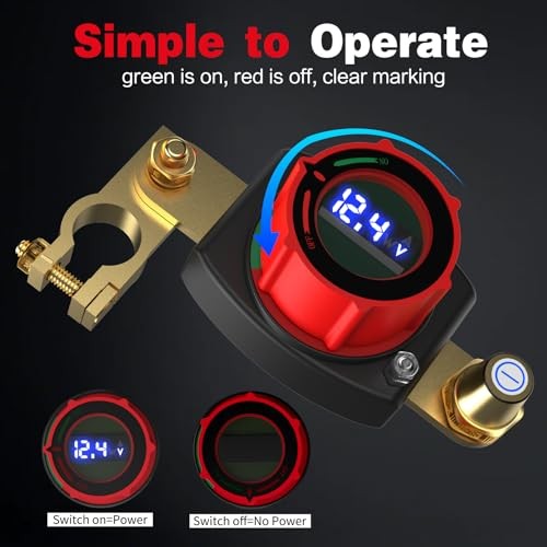 Top Post Battery Disconnect Switch with Voltmeter, 5-60V Top Post (15-17mm)