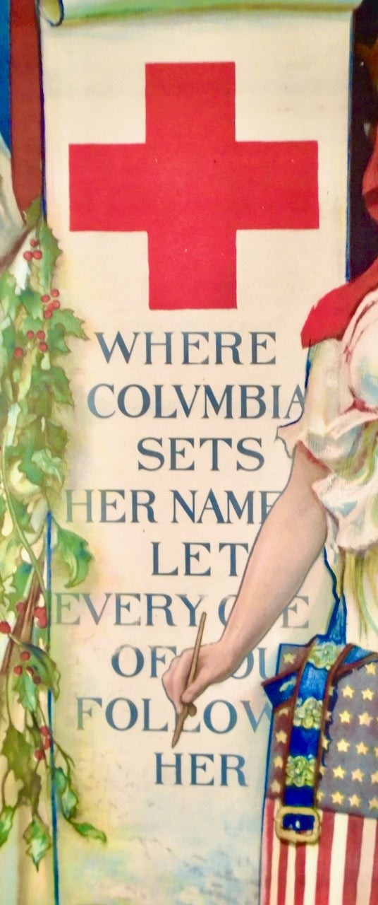 1918/ ORIGINAL WW1 POSTER/ “RED CROSS CHRISTMAS ROLL CALL”/LINEN-BACKED