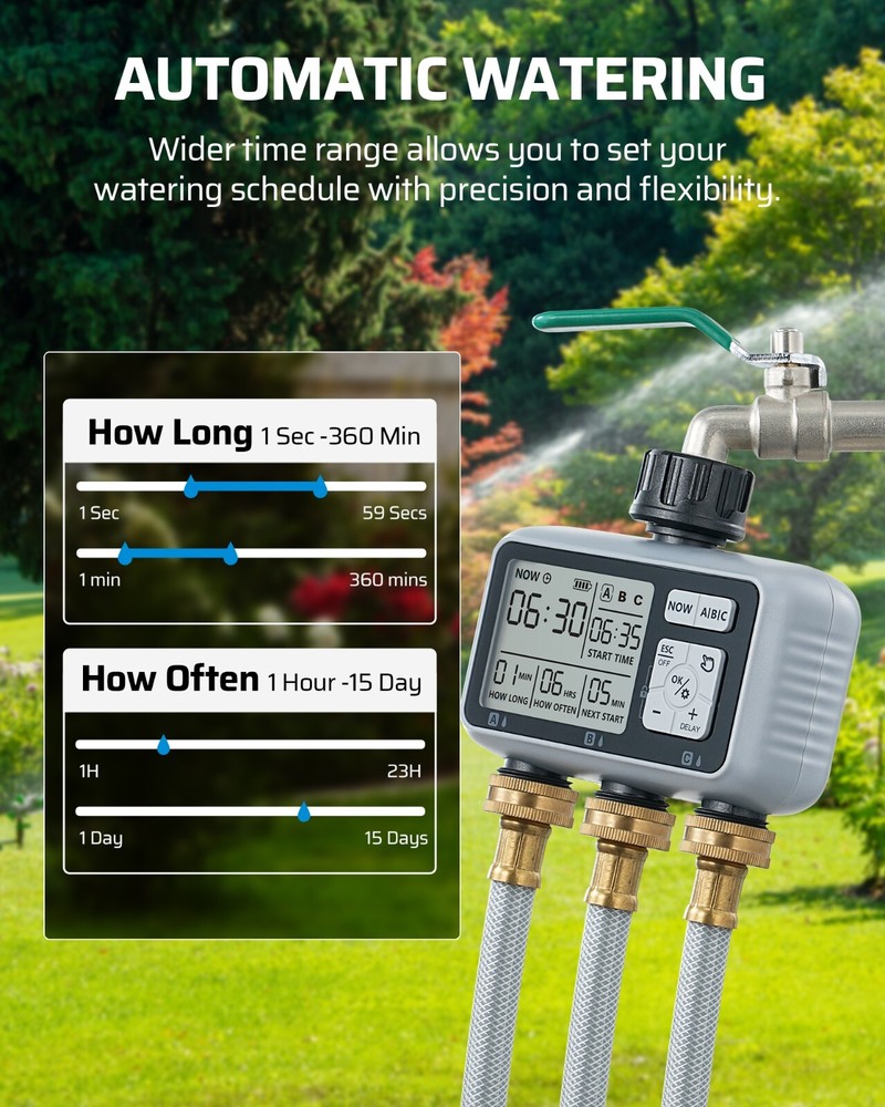 DEWENWILS 3 Zone Sprinkler Timer rogrammable Hose Faucet Timer, Irrigation Timer