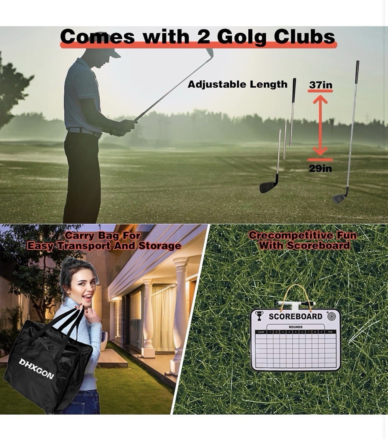 Backyard Golf Game with 2 Clubs, Portable 9 Hole Golf Course, Outdoor Yard Golf