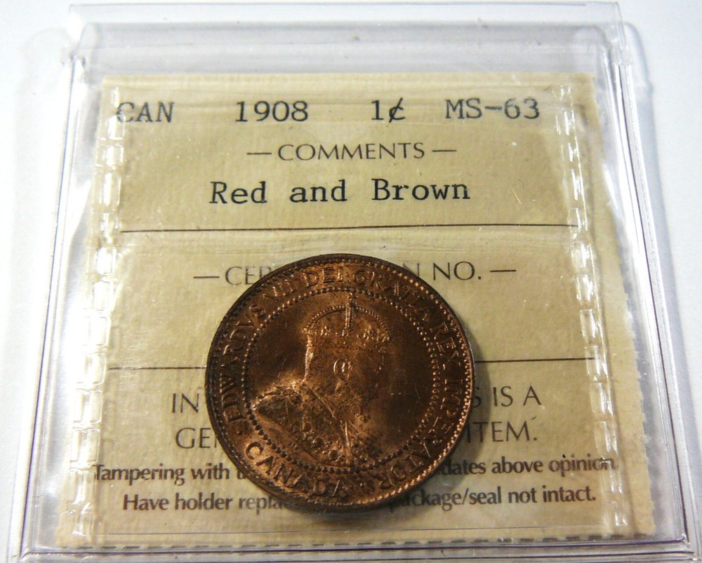 1908 1c ICCS MS-63 Red Brown Canada Cent