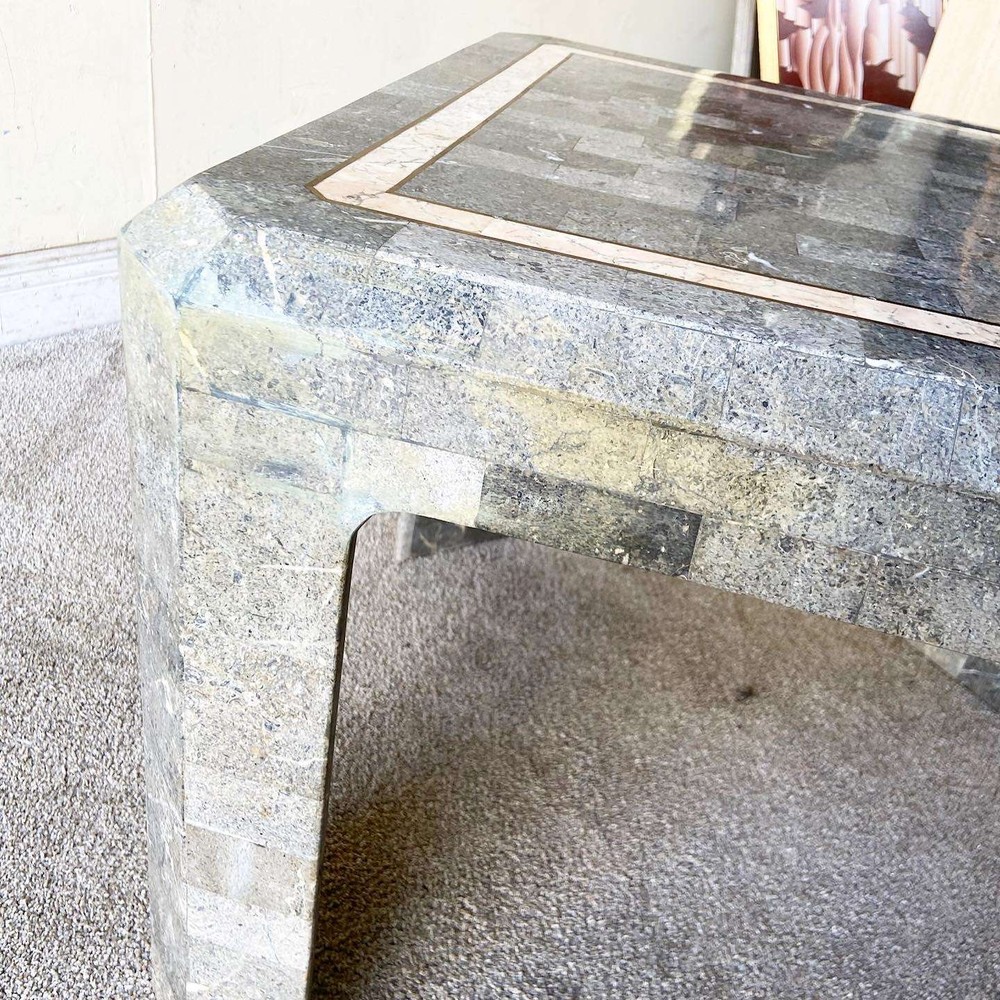 Postmodern Charcoal Tessellated Stone Side Table