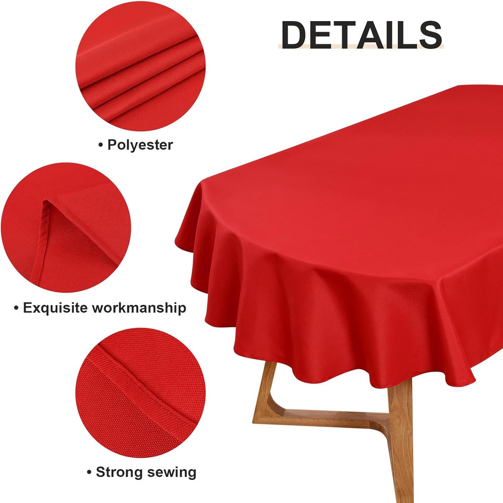Small Oval Tablecloth 52 x 70 Inch Washable Fabric Table Cloth Solid Red Table C