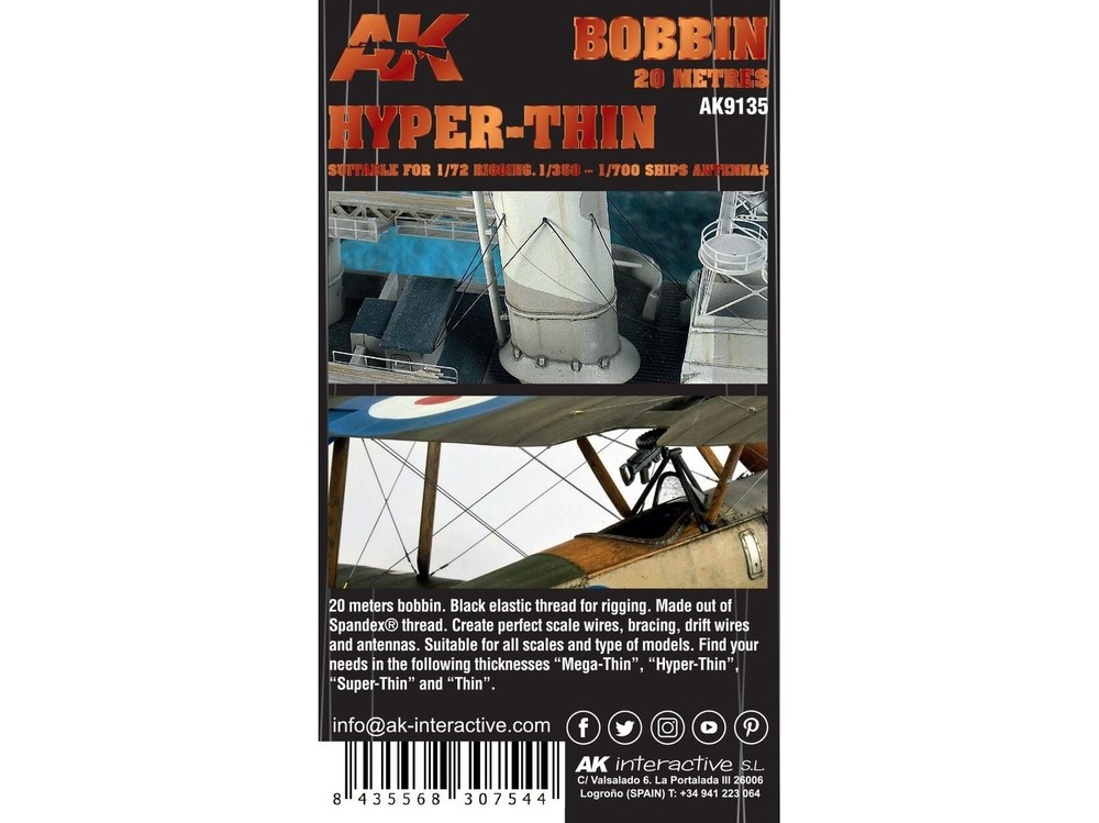AK Interactive - Elastic Rigging Bobbin HYPER-THIN (Suitable for 1:72 / 1:350 /
