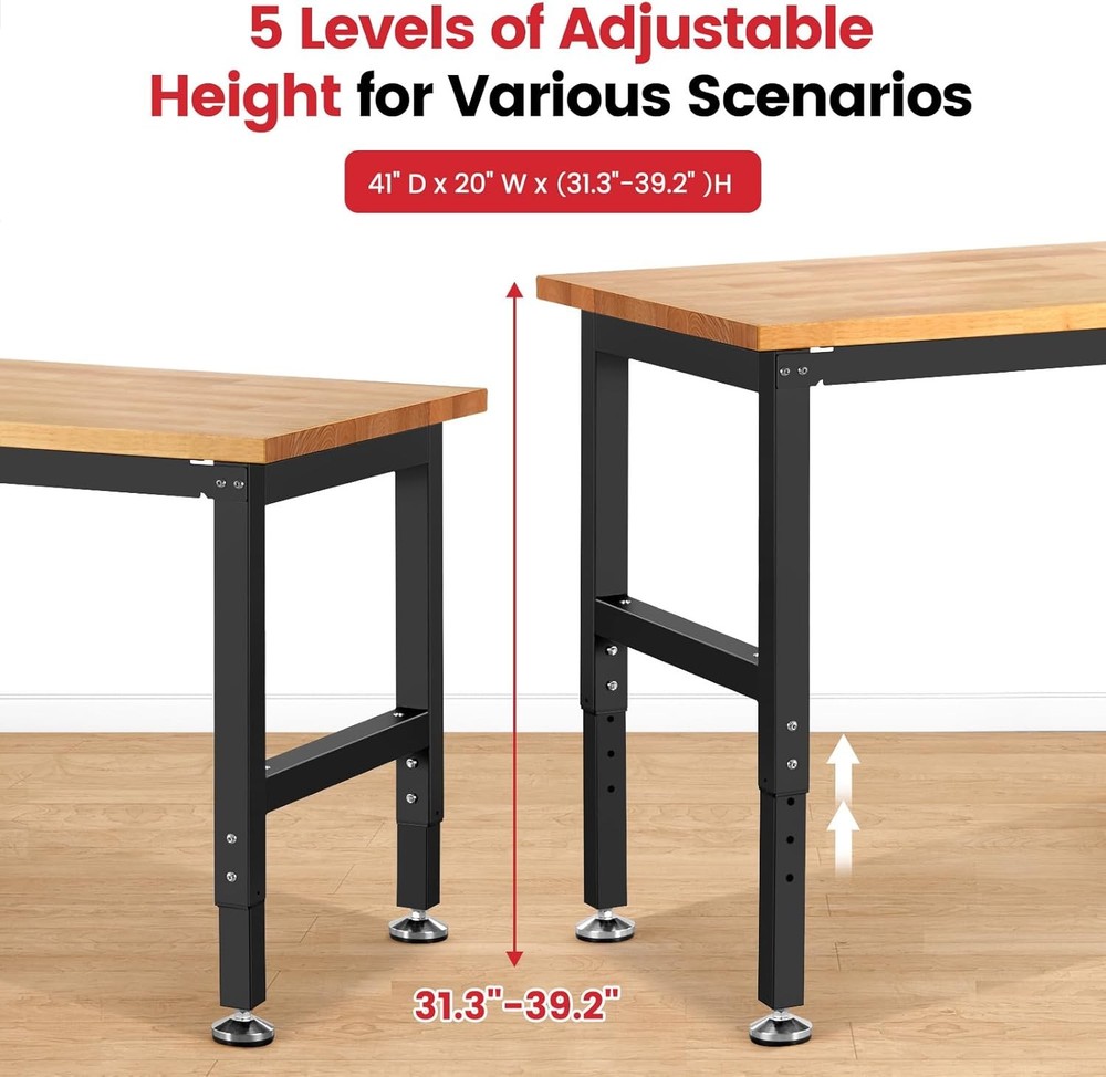 Work Bench Garage Workbench Adjustable Height Work Table Shop Woodworking 41 x