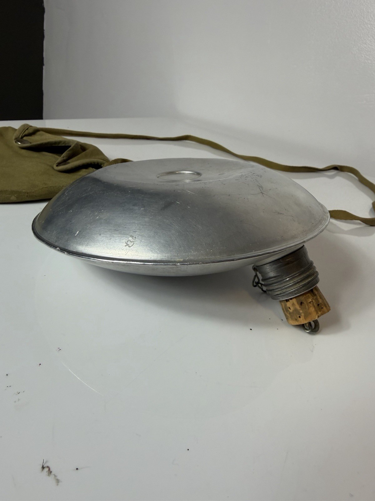 Vintage Military Metal Canteen W/Cloth Carrier, Cork Stop, Adjustable Strap