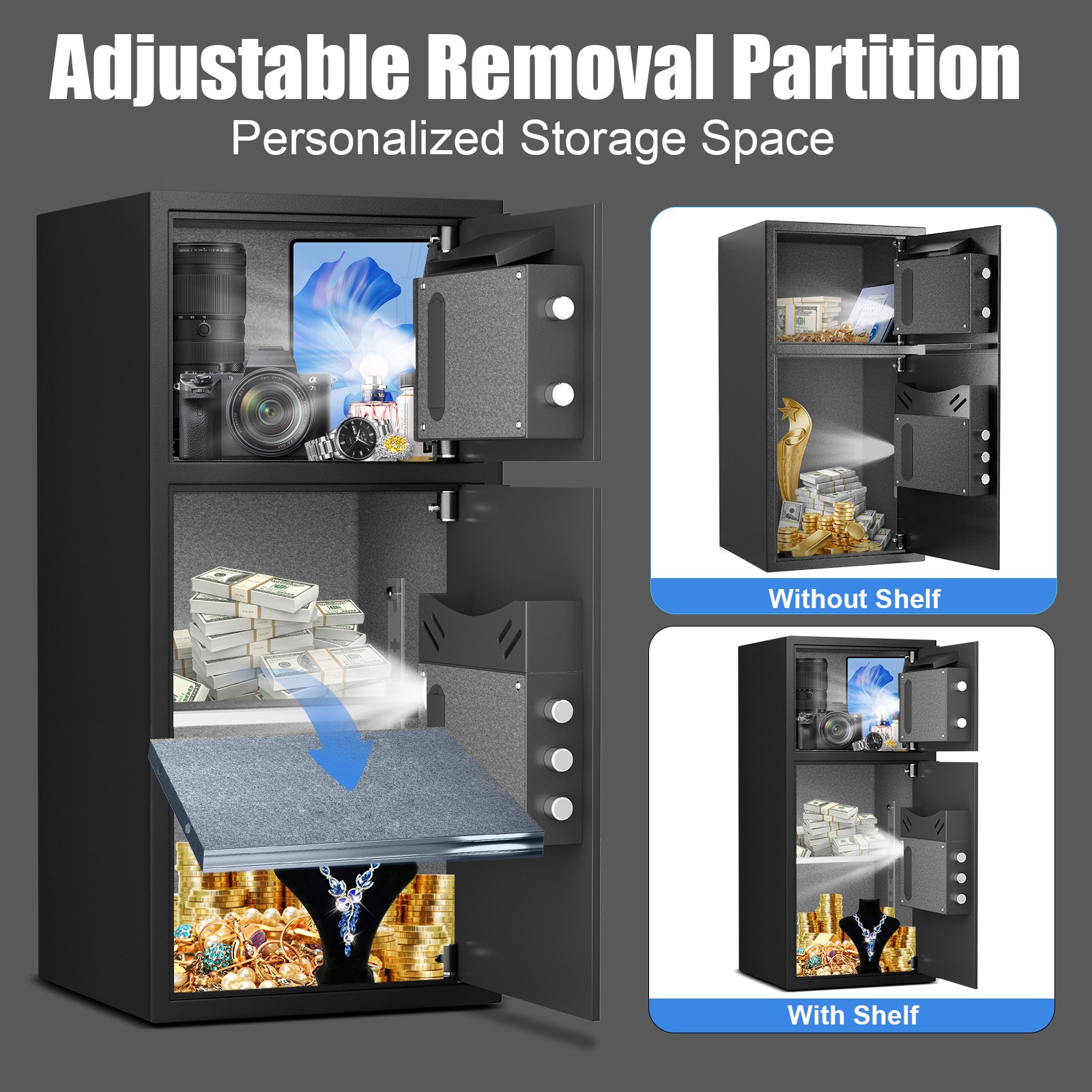 Safe, 6.0 Cub Large Home Safe Box Fireproof Waterproof Bag with Adjustable Shelf