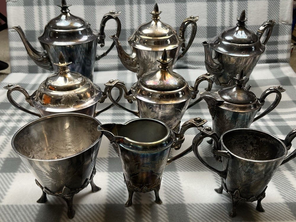 Meriden Britannia Silverplate Tea & Coffee Pattern 1881 9pc Set Victorian