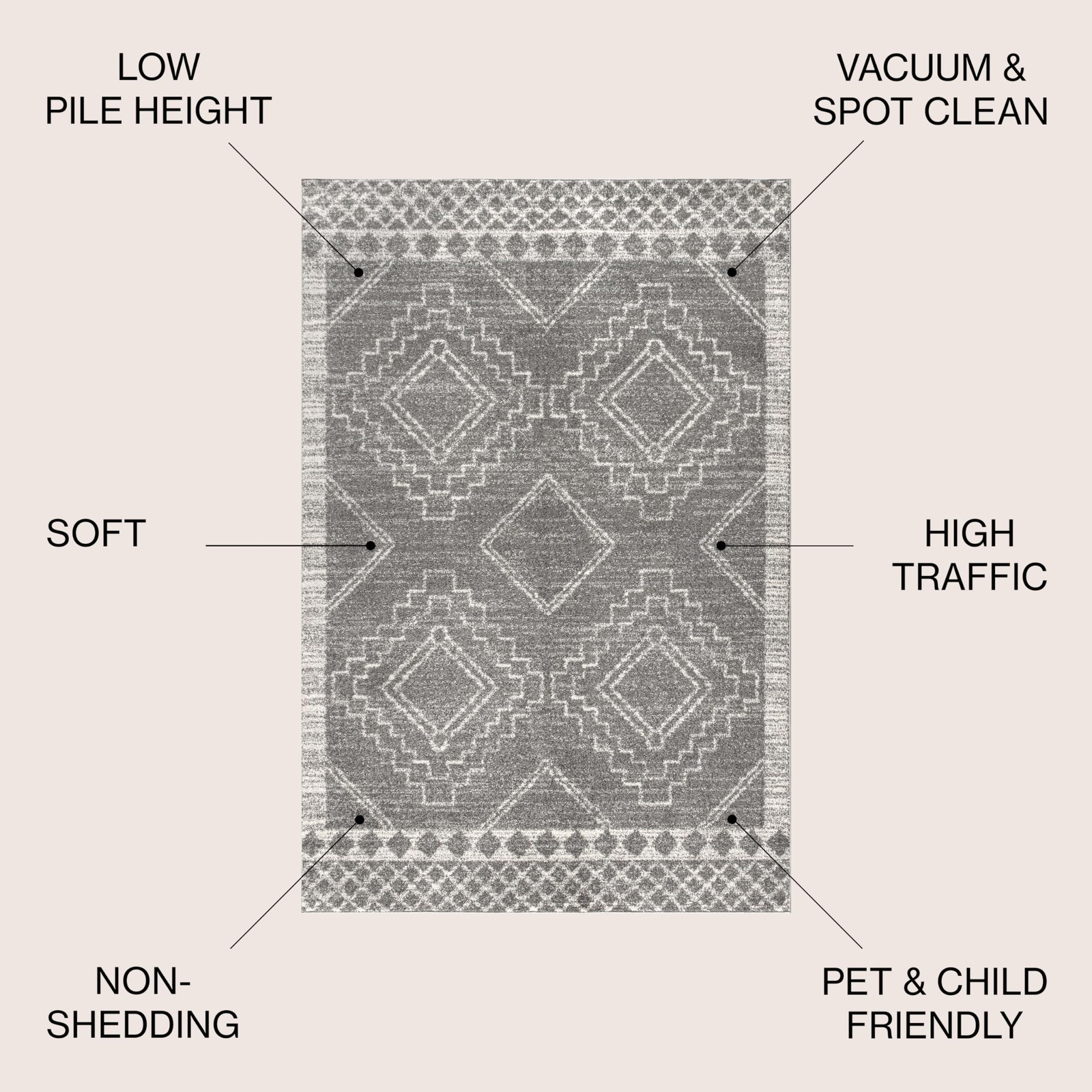 Moroccan Gray Large Area Rug 8x10 Decor For Living Room Boho Farmhouse Clearance