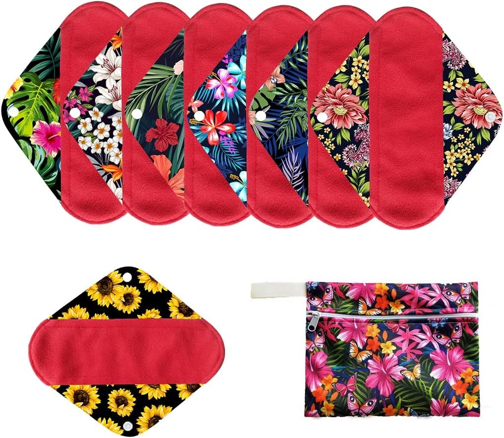 7pcs Set Reusable Women Menstrual Pads Including 1pc Mini Wet Bag +6pcs Reusable