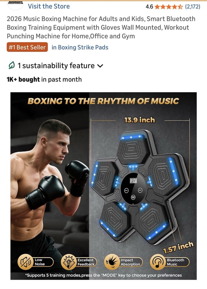Smart Bluetooth Music Boxing Strike Pad Wall Mounted LED Display Adjustable Hei…