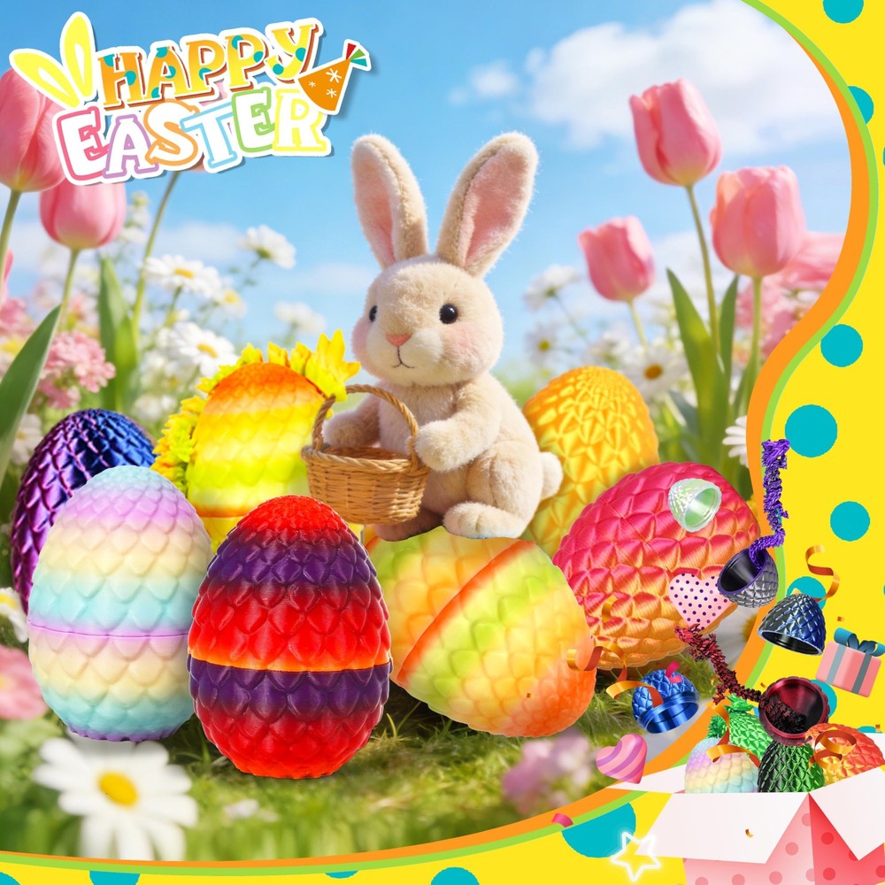 Drofex 24PCS Easter 3D Printed Dragon Eggs, Prefilled 2.36 inches, Multicolor