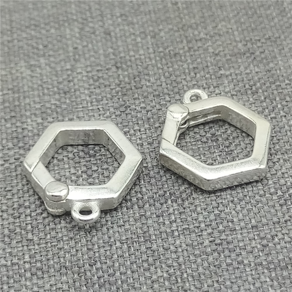 2 Sterling Silver Hexagon Spring Gate Push Clasps w/ Closed Jump Ring