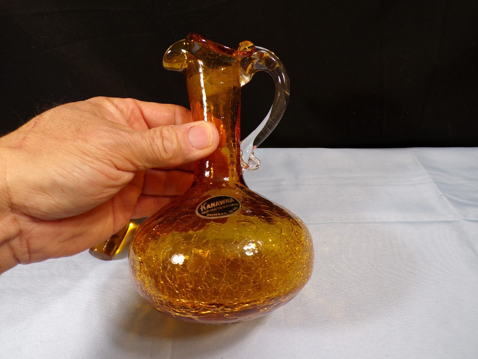 Kanawha Amber Crackle Glass Small Decanter w/ Stopper