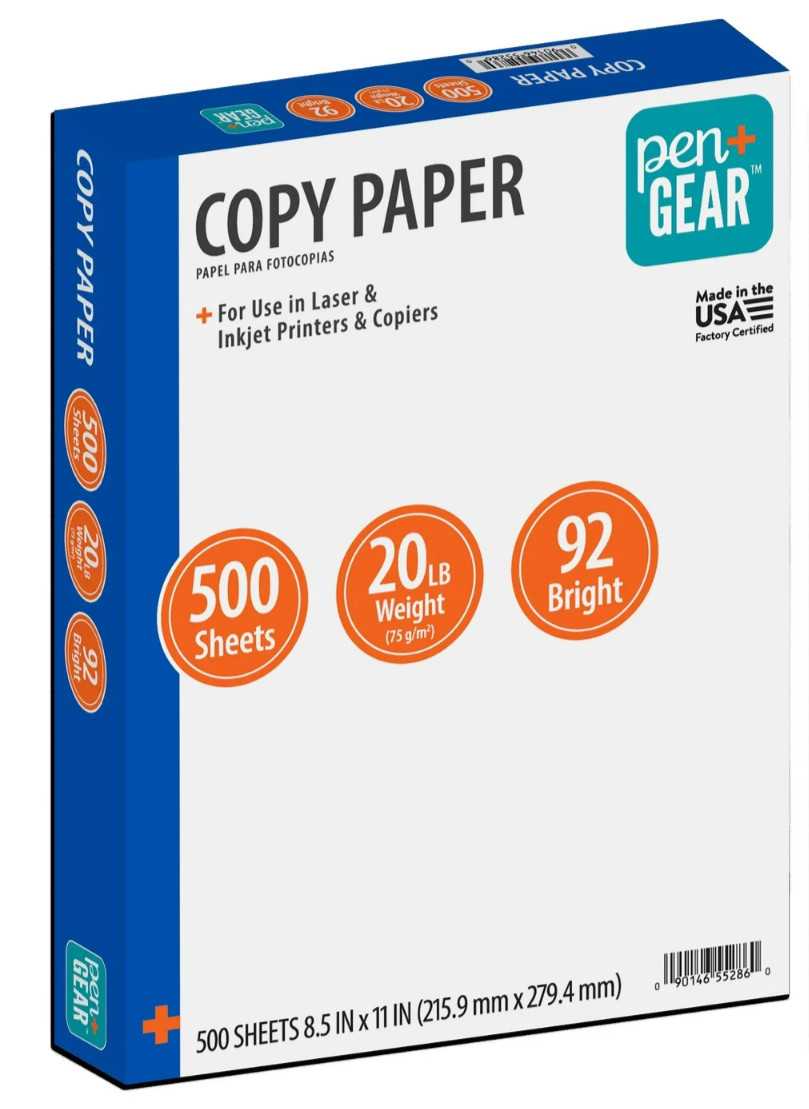 Pen+Gear Copy Paper, 8.5" x 11", 20 lb, White, 500 Sheets