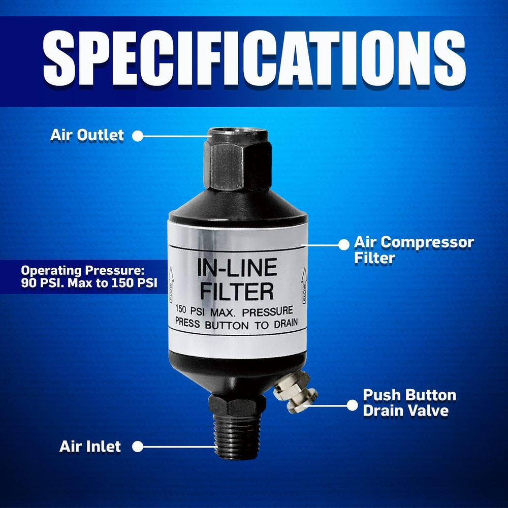 Air Compressor Water Separator, 1/4 NPT Inline Moisture Filter & Water Trap with