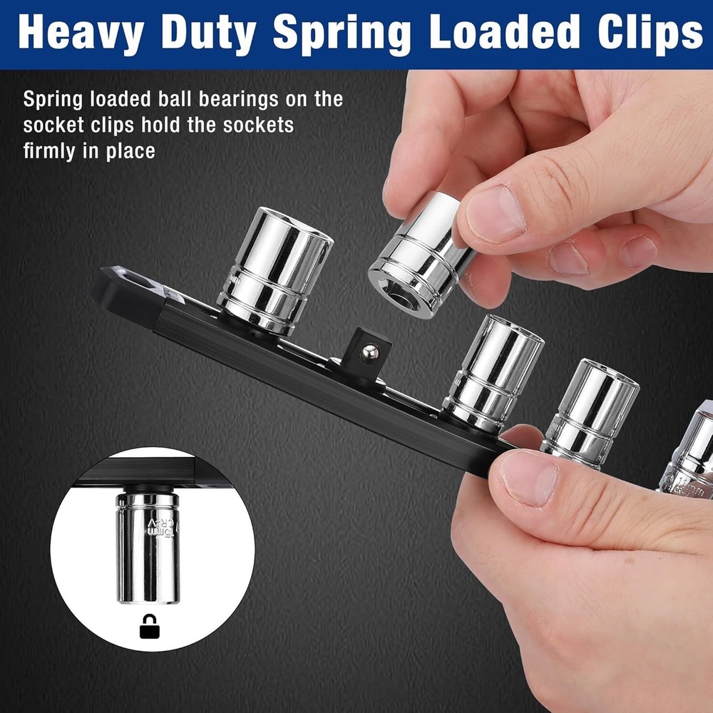 3/8-Inch Drive Magnetic Socket Organizer - Rotatable Clips for Efficient Storage