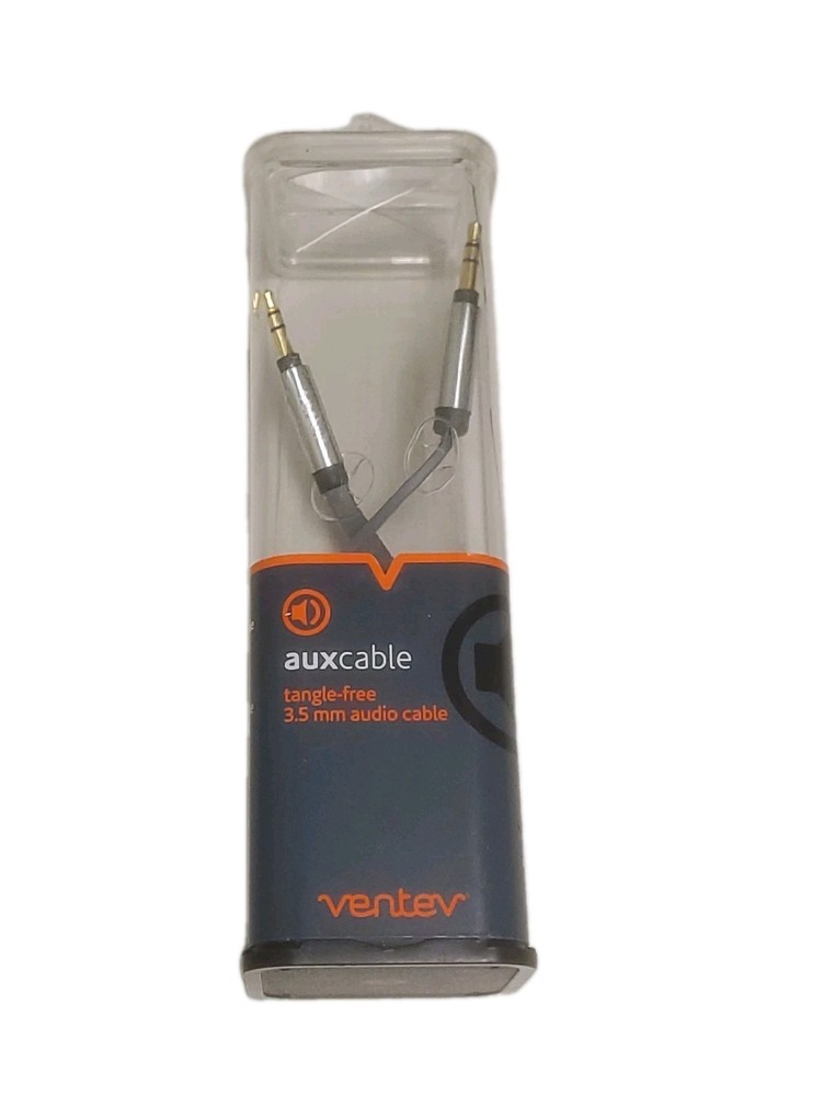 Ventev 4 Ft. Auxiliary Cable with 3.5mm Gold Tip & Flat Tangle-Free Cable, Grey