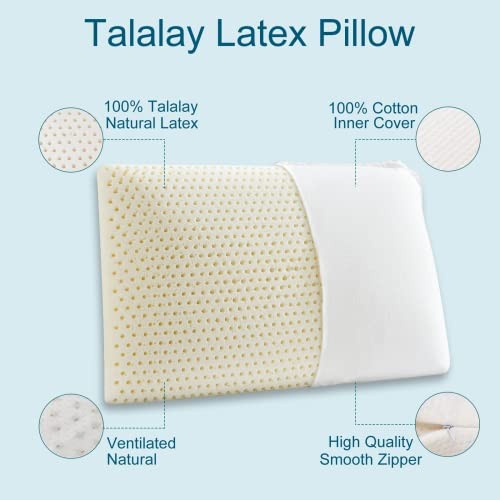 100% Natural Talalay Latex Pillow Sleeping Bed Pillows, Extra Soft Queen Size