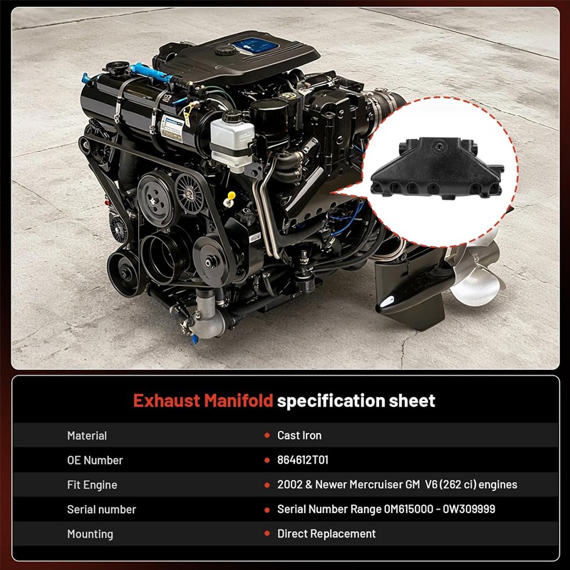 2PCS Exhaust Manifold Dry Joint Riser for Mercruiser GM 4.3 V6 2002-UP 864612T01