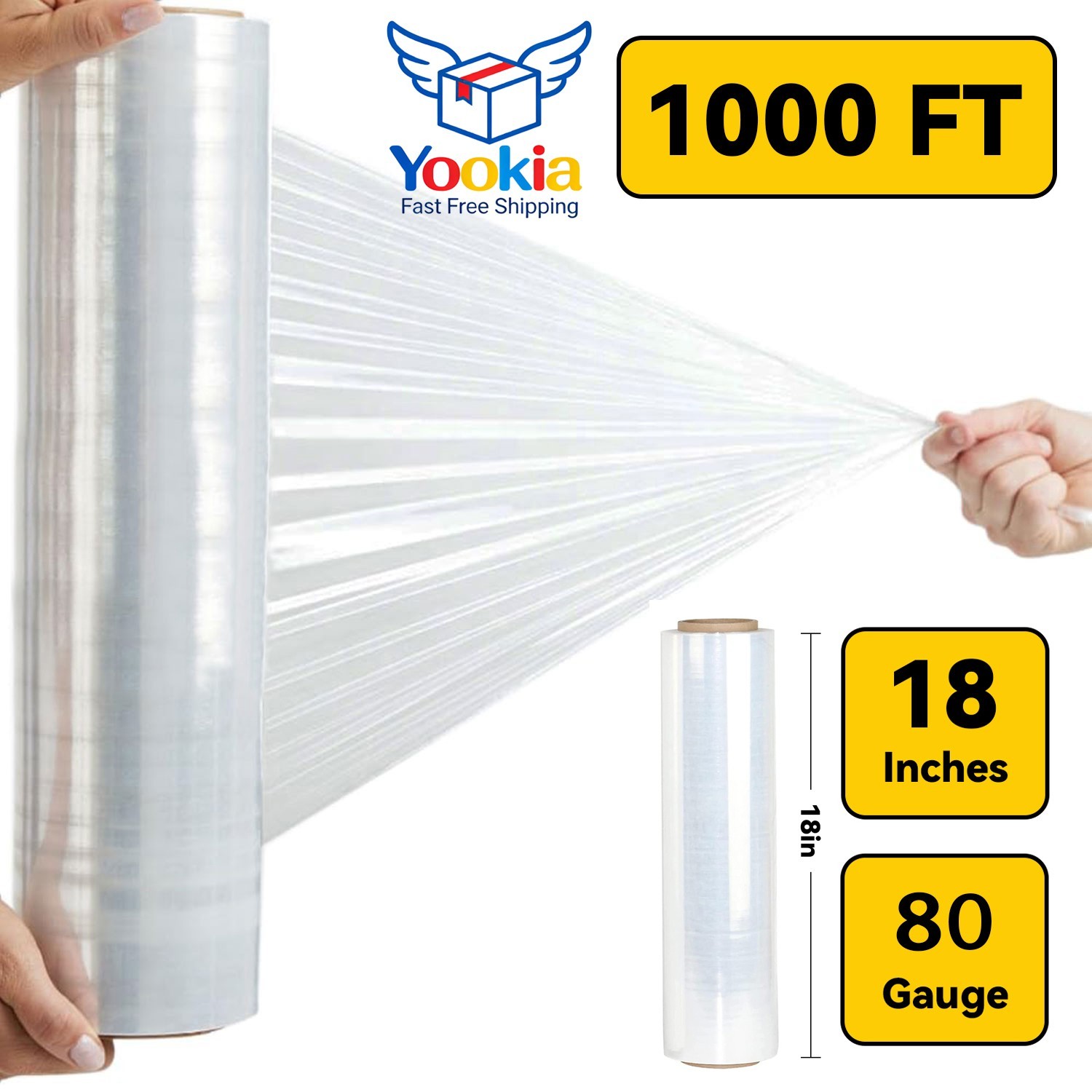 1 Roll Hand Stretch Plastic Film Shrink Pallet Wrap 18" X 1000 FT Heavy Duty