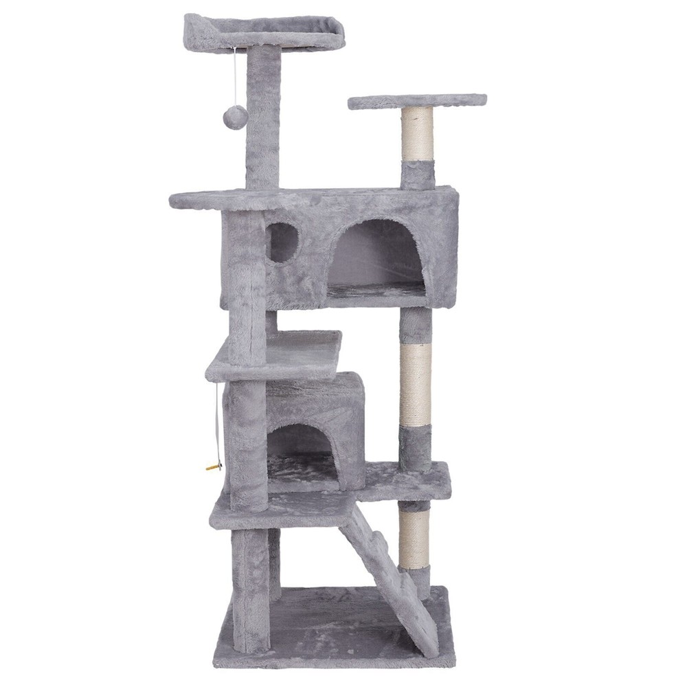 55" Cat Tree Tower Condo Scratching Post Kitten Activity W/3 Perches Light Grey