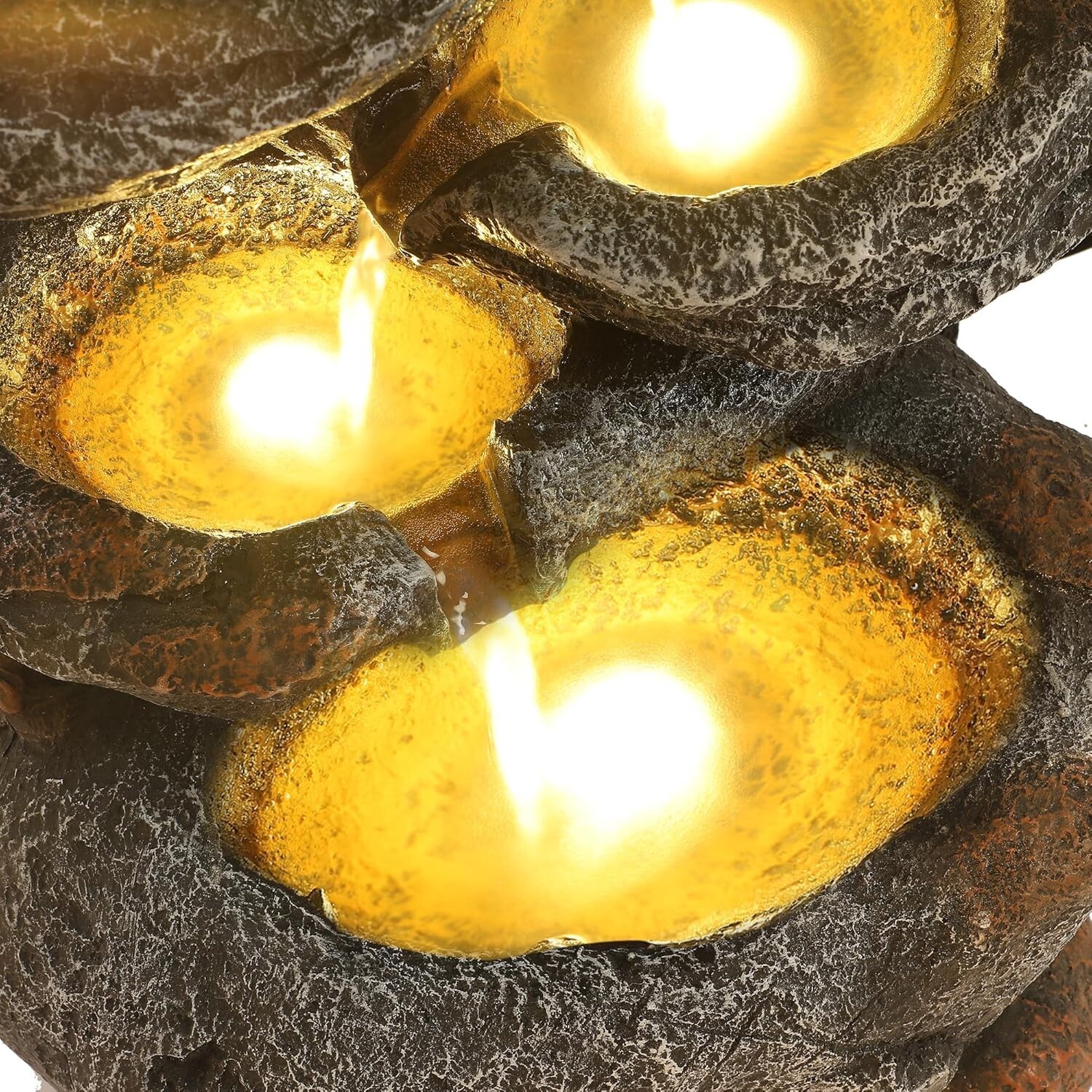 6-Tier Cascading Rock Outdoor Garden Water Fountain with Lights