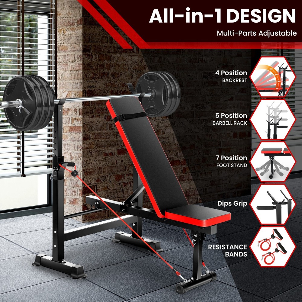 Adjustable Weight Bench 600lbs Foldable Workout Bench Strength with Barbell Rack