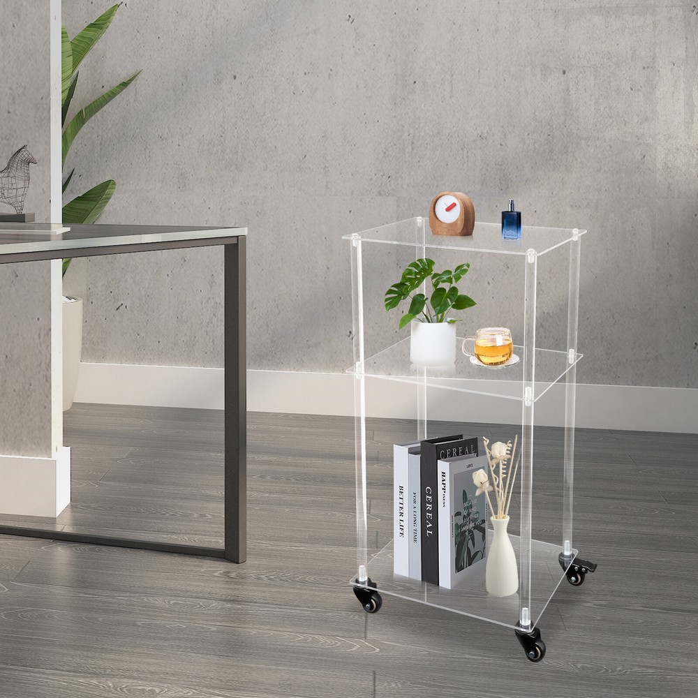 3-Tier Mobile Clear Acrylic Printer Stand Storage Shelf Printer Table on Wheel