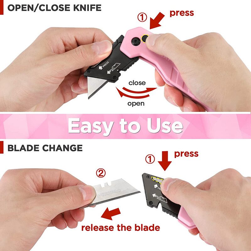 WORKPRO Folding Utility Knife Compact Box Cutter Quick Change Blade w/13PC Blade