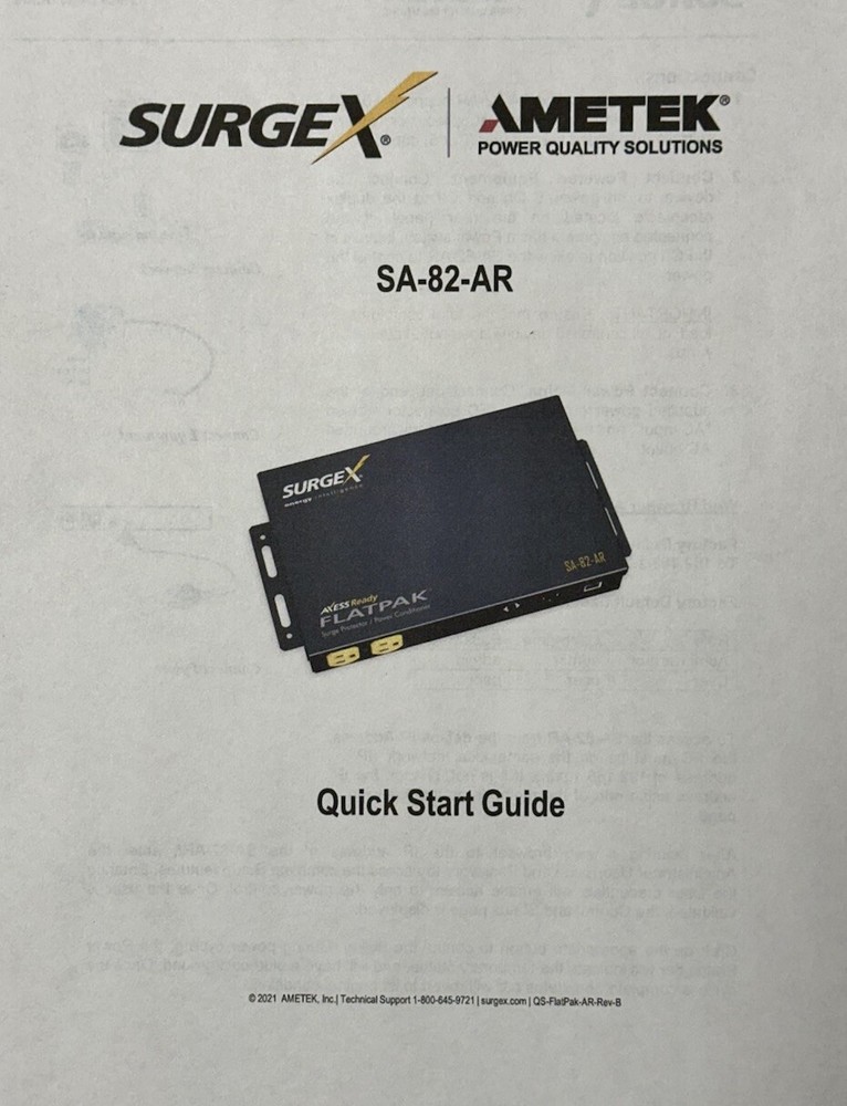 SA-82-AR Series Mode SurgeX Remote FLATPAK SURGE PROTECTOR Power Conditioner