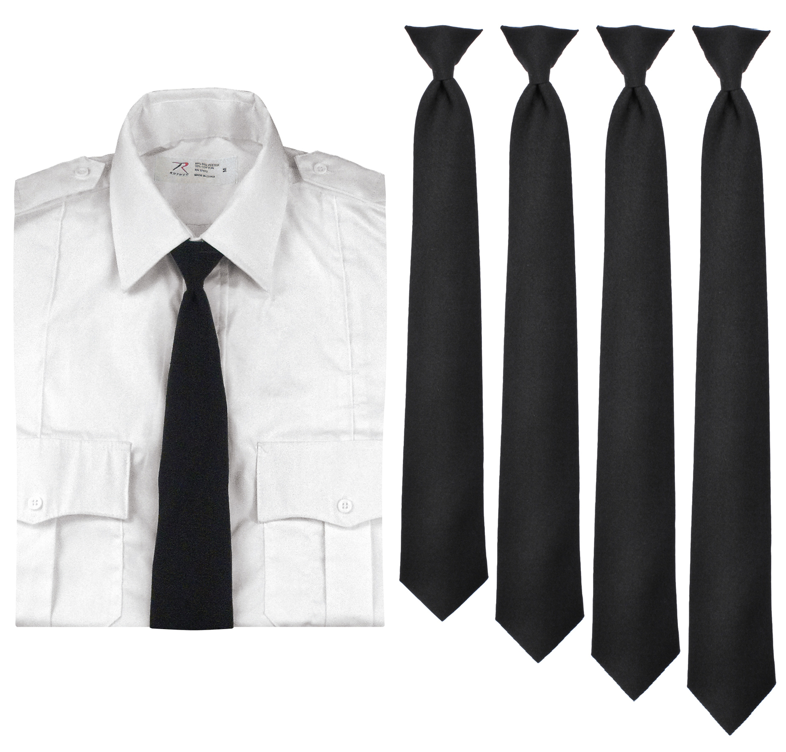 Police Issue Clip-On Neckties in Black 16-22 Inch Lengths Breakaway Clip Tie