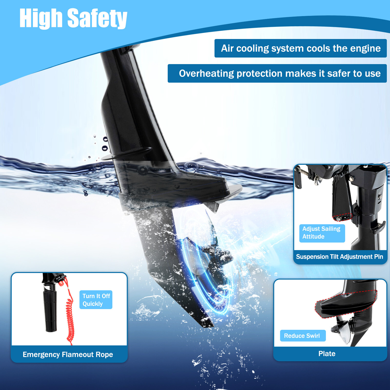 HANGKAI 6 HP 4-Stroke Heavy Duty Outboard Motor Boat Engine Air Cooling System