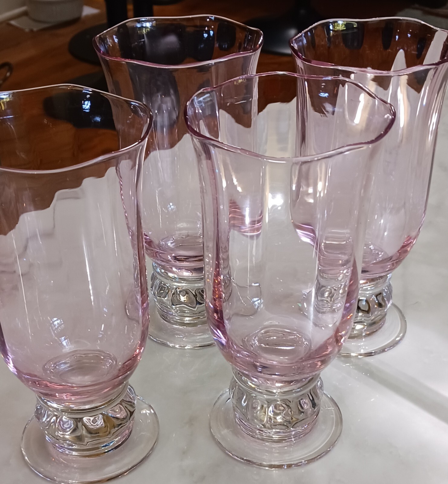 Set Of 4 Gorham Crystal Rose Serenade Rare Pink Highball Glasses