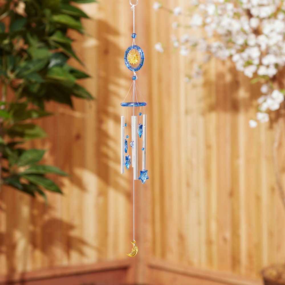 Metal Acrylic Blue Silver Celestial Wind Chimes Home Decor