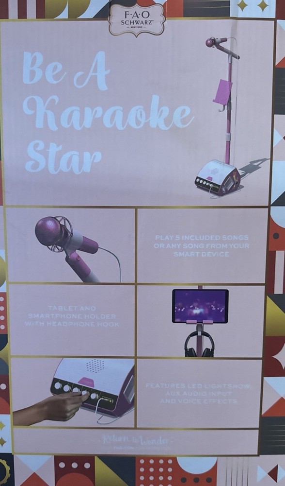 FAO Schwarz Karaoke Machine Star Mic Stand Tablet Holder Speaker Audio Input