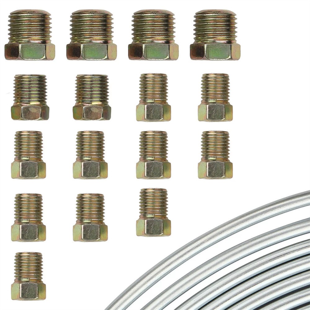 Brake Line Tubing Kit Flexible Double Galvanized Steel 25 Ft 3/16 16 Fitting USA