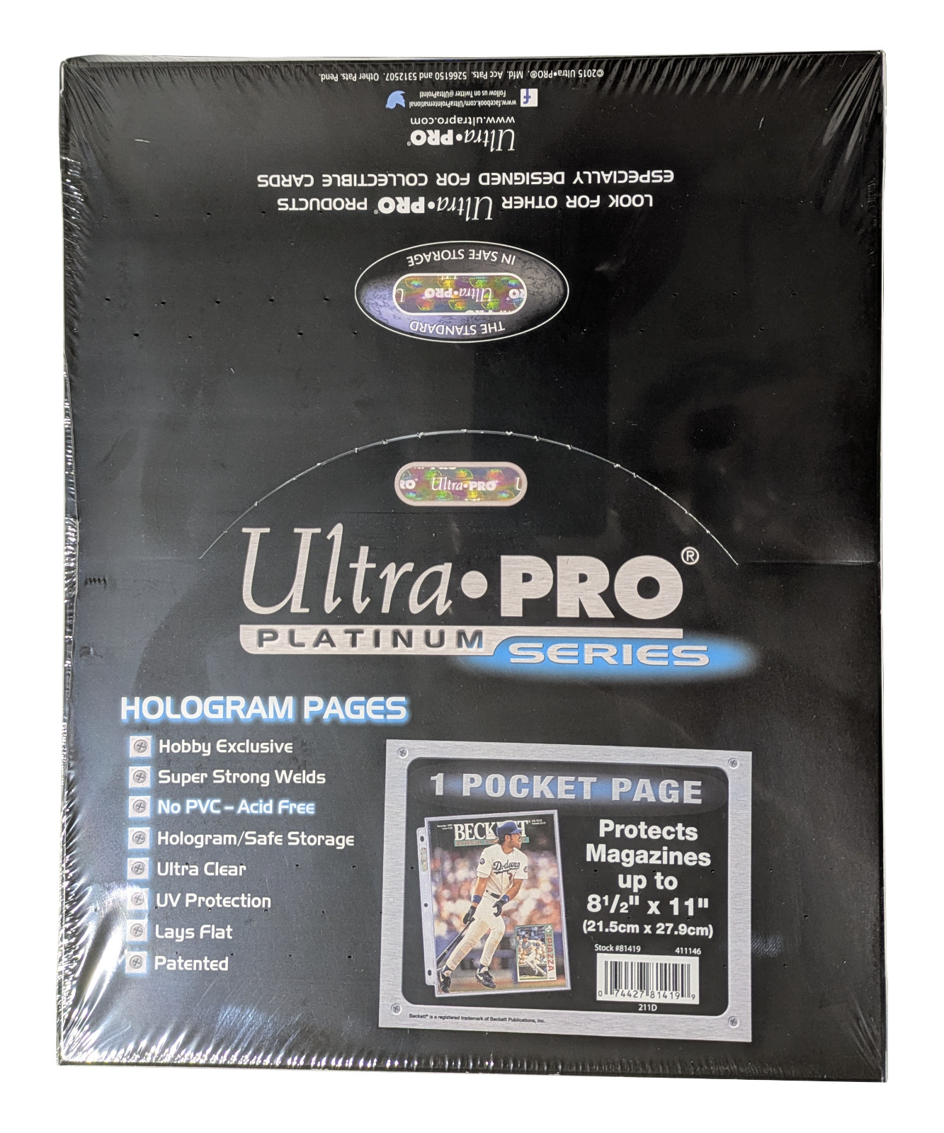 1 pk of 100 Ultra PRO Platinum Series 8 ½" x 11" Magazine 1-Pocket Binder Pages