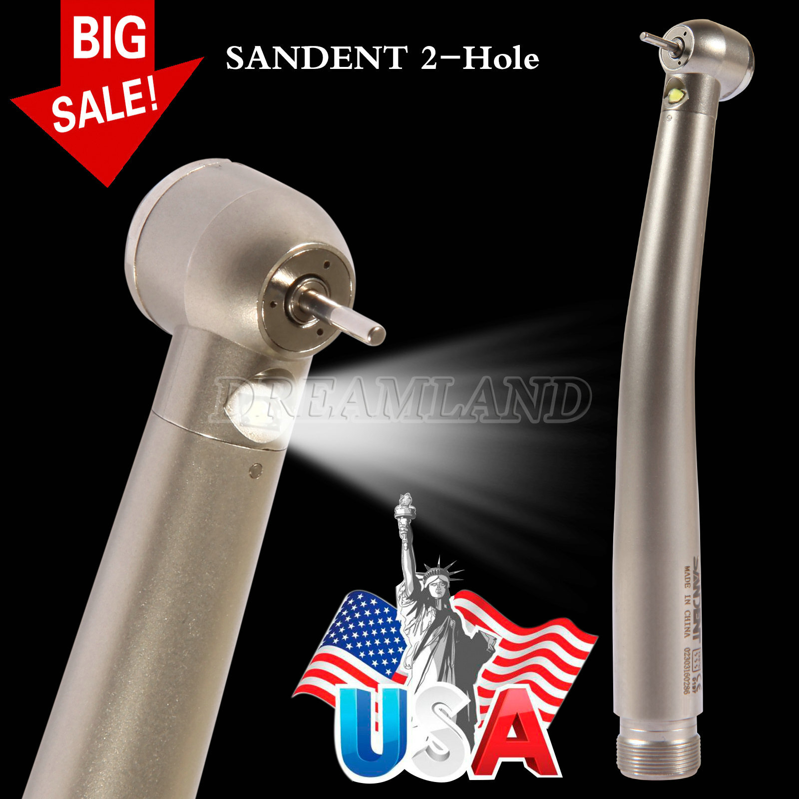 Pieza de mano LED turbina alta velocidad fibra óptica dental estilo NSK 2 Holes