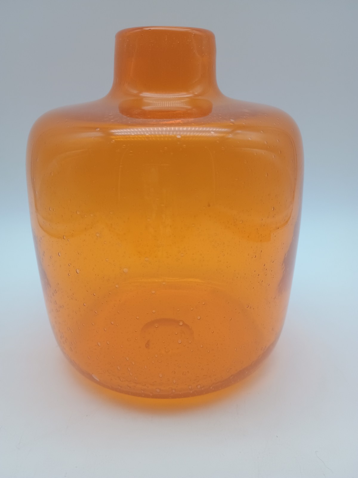 Beautiful Hand blown Art Glass Orange Tangerine Vase with Bubble's 7"H 5"W