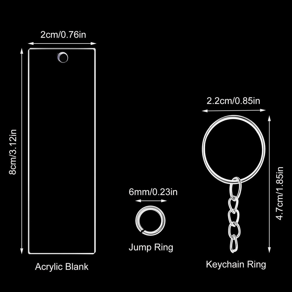 Acrylic Keychain Blanks,144Pcs Clear Keychains Set Including 48 Pcs Rectangle...
