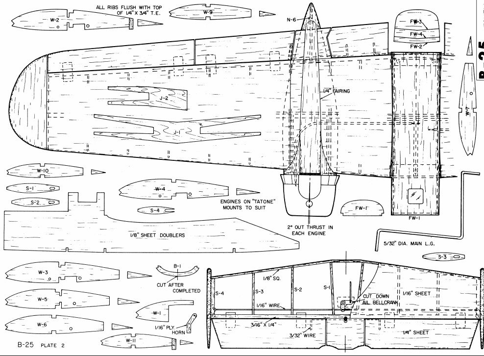B25 Mitchell Bomber 54" Stand Off Scale RC AIrplane Printed Plans